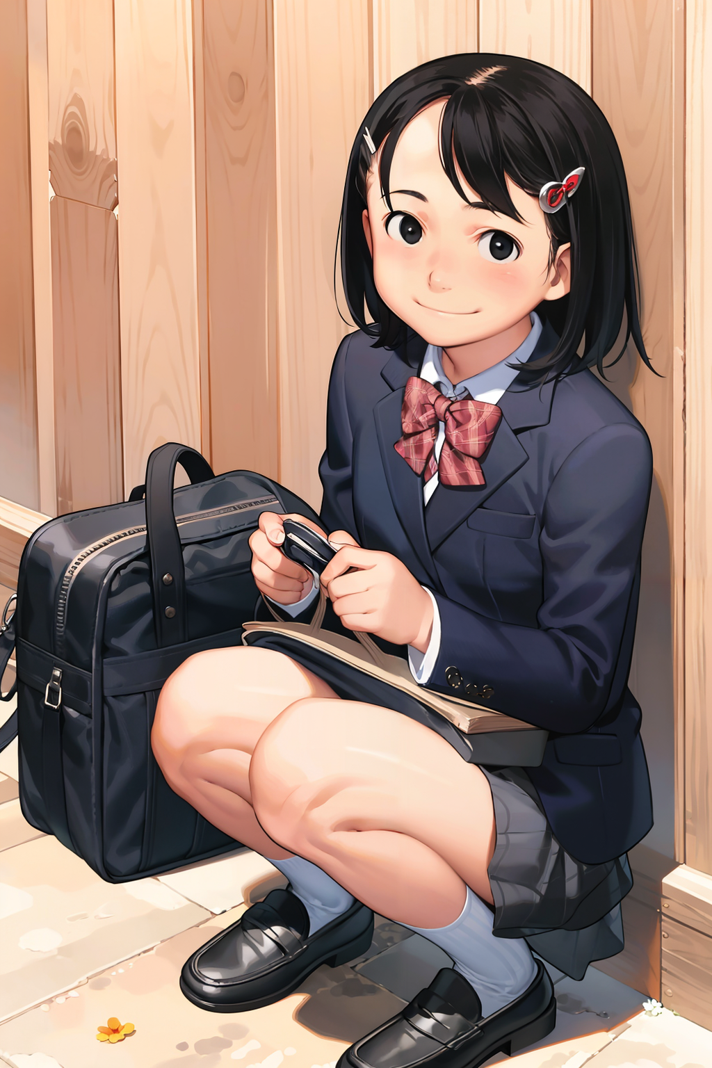 00769-1044382012-masterpiece, best quality,_lora_comiclo_1_,1girl, solo, flower, school uniform, black hair, bag, squatting, black eyes, jacket,.png